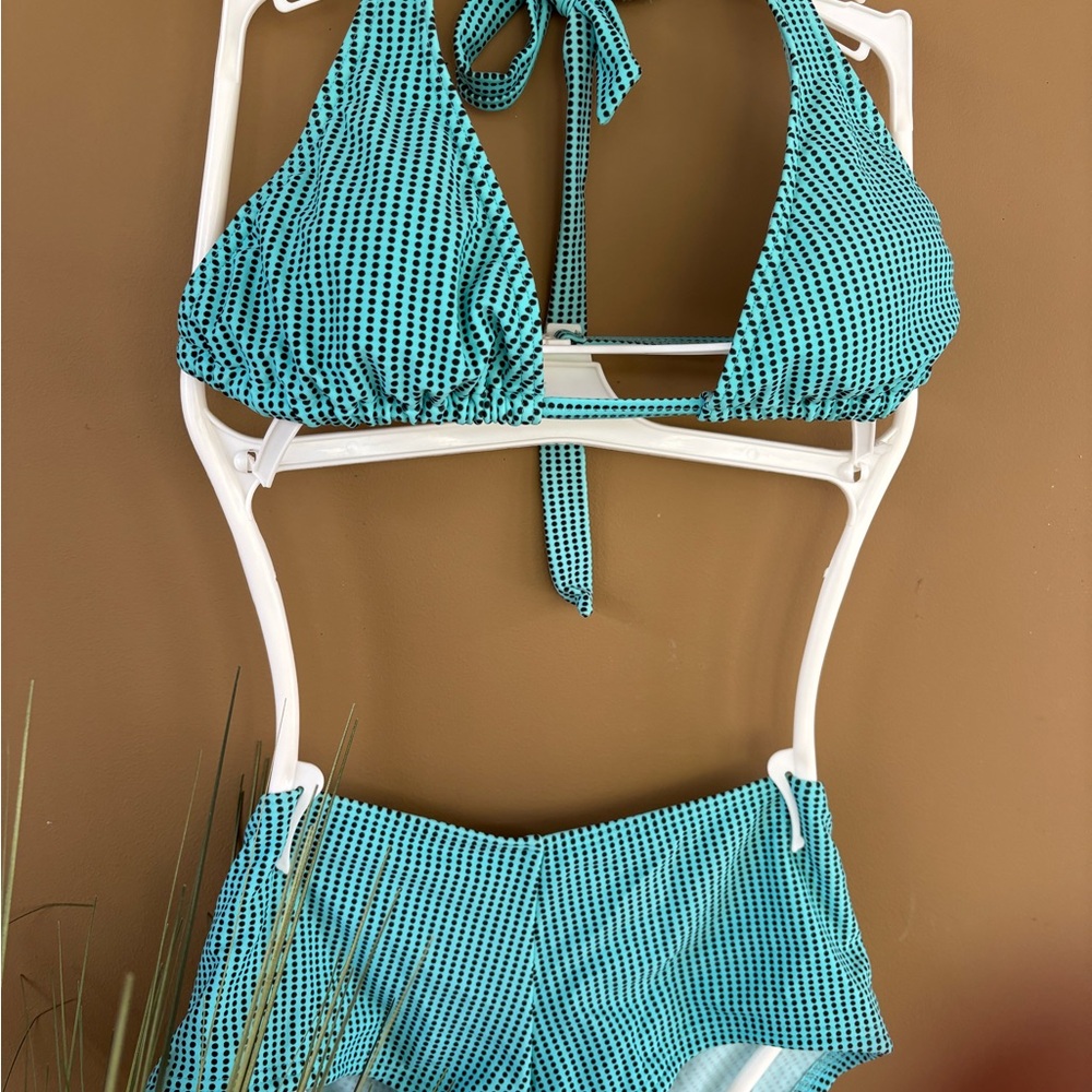Teal Tiny Dot Bikini Set with boy bottoms